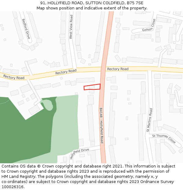 91, HOLLYFIELD ROAD, SUTTON COLDFIELD, B75 7SE: Location map and indicative extent of plot