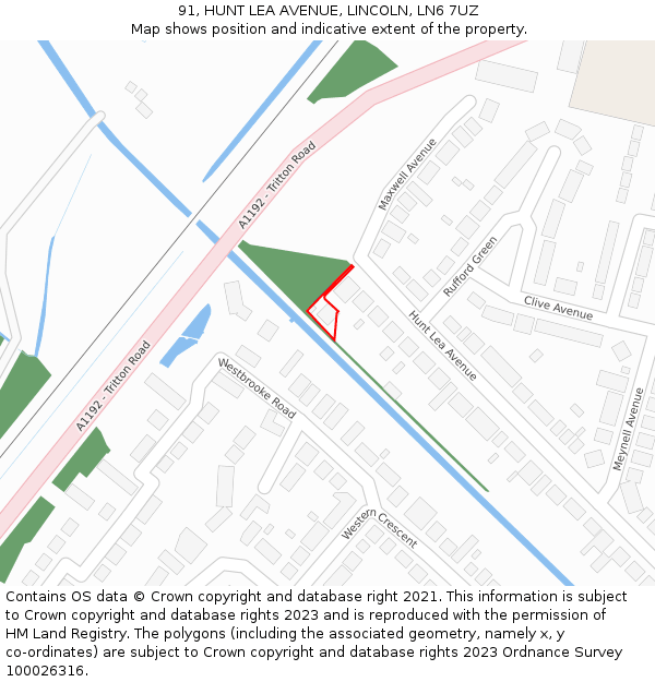 91, HUNT LEA AVENUE, LINCOLN, LN6 7UZ: Location map and indicative extent of plot