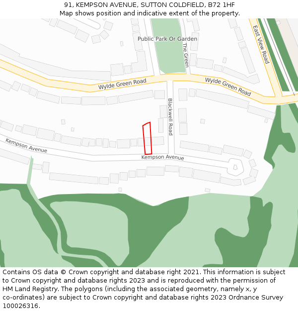 91, KEMPSON AVENUE, SUTTON COLDFIELD, B72 1HF: Location map and indicative extent of plot