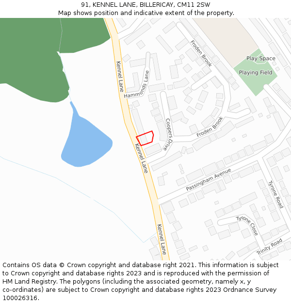 91, KENNEL LANE, BILLERICAY, CM11 2SW: Location map and indicative extent of plot