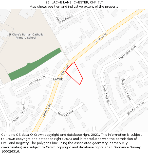 91, LACHE LANE, CHESTER, CH4 7LT: Location map and indicative extent of plot