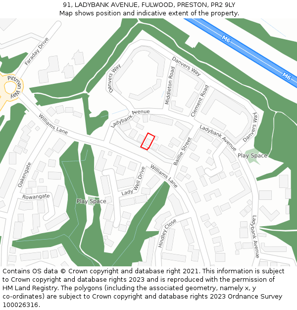 91, LADYBANK AVENUE, FULWOOD, PRESTON, PR2 9LY: Location map and indicative extent of plot