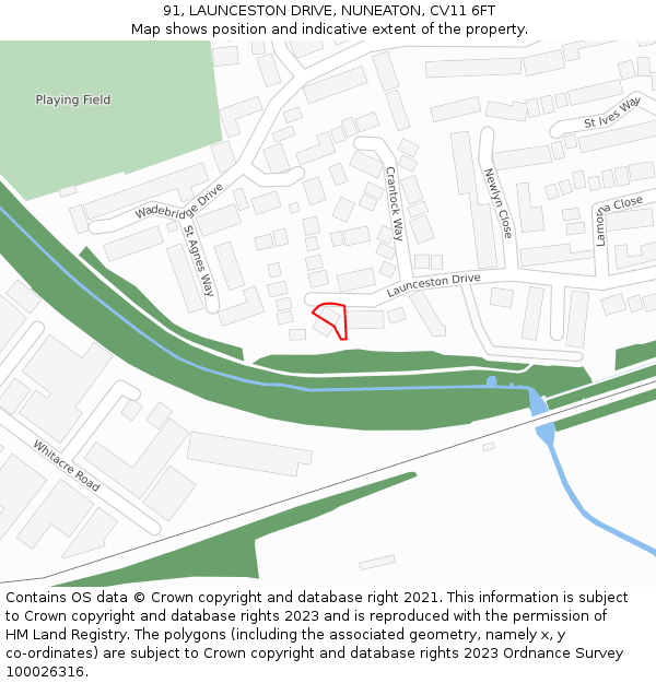 91, LAUNCESTON DRIVE, NUNEATON, CV11 6FT: Location map and indicative extent of plot