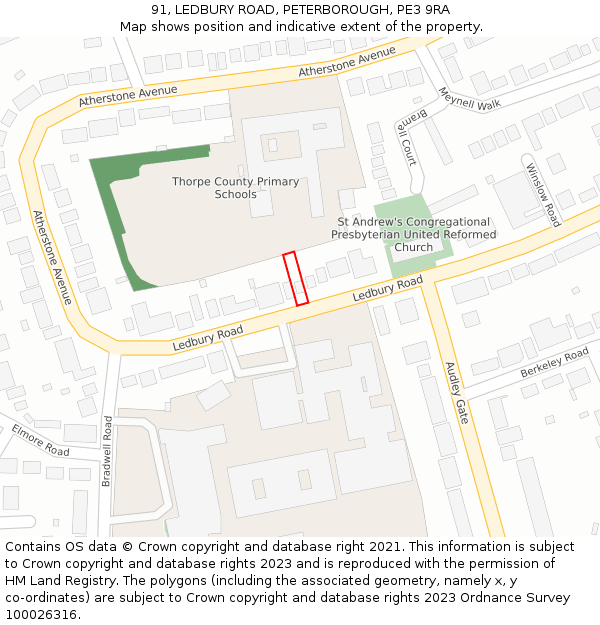 91, LEDBURY ROAD, PETERBOROUGH, PE3 9RA: Location map and indicative extent of plot