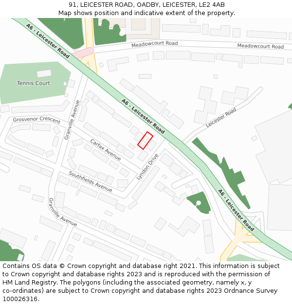 91, LEICESTER ROAD, OADBY, LEICESTER, LE2 4AB: Location map and indicative extent of plot