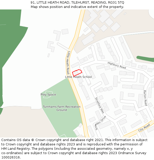 91, LITTLE HEATH ROAD, TILEHURST, READING, RG31 5TQ: Location map and indicative extent of plot