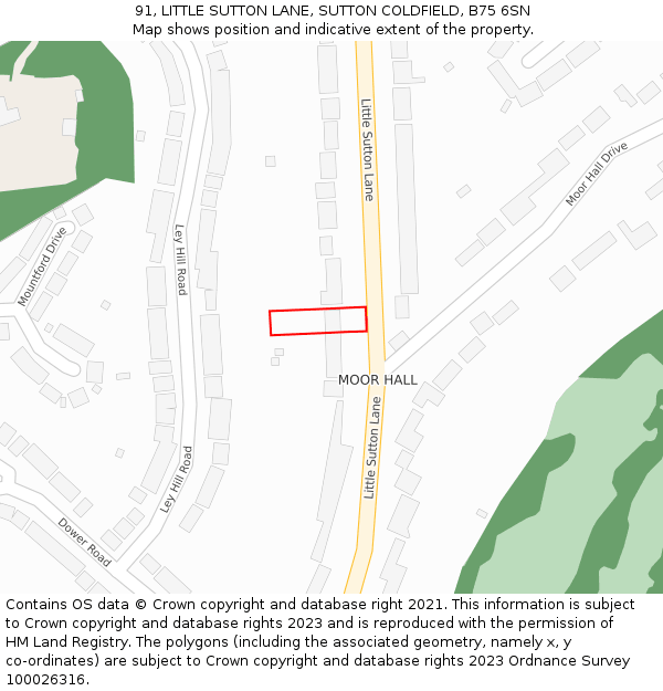 91, LITTLE SUTTON LANE, SUTTON COLDFIELD, B75 6SN: Location map and indicative extent of plot