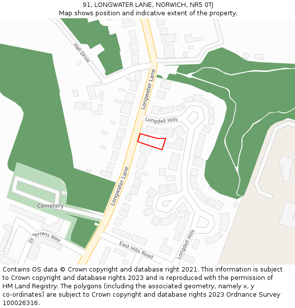 91, LONGWATER LANE, NORWICH, NR5 0TJ: Location map and indicative extent of plot