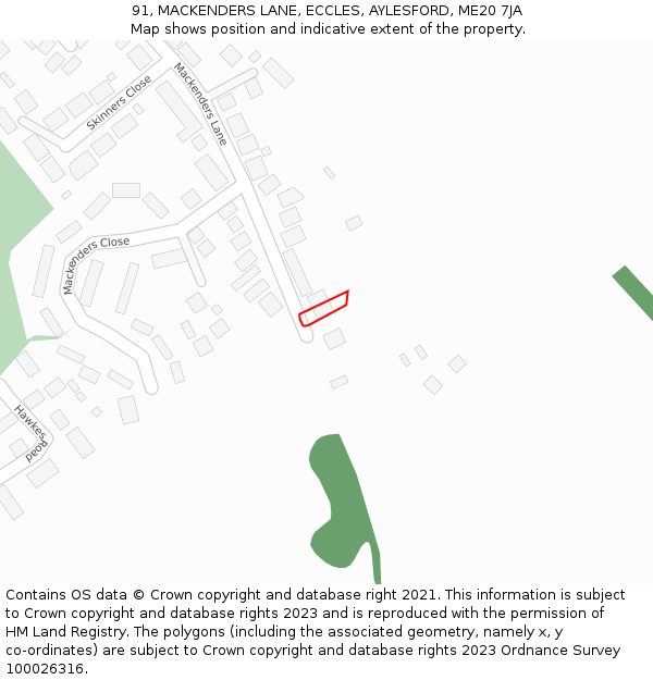 91, MACKENDERS LANE, ECCLES, AYLESFORD, ME20 7JA: Location map and indicative extent of plot