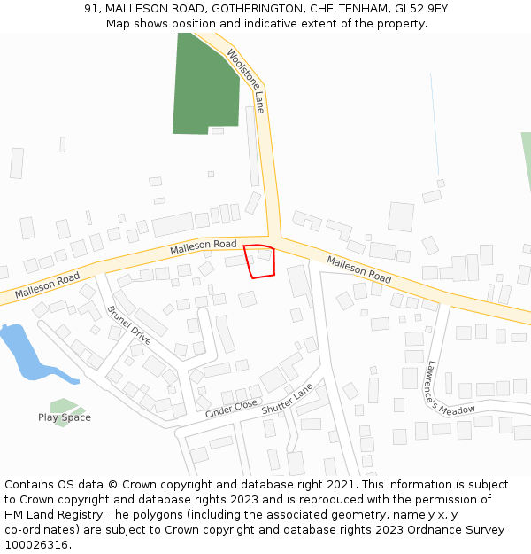91, MALLESON ROAD, GOTHERINGTON, CHELTENHAM, GL52 9EY: Location map and indicative extent of plot