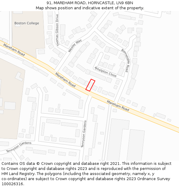 91, MAREHAM ROAD, HORNCASTLE, LN9 6BN: Location map and indicative extent of plot