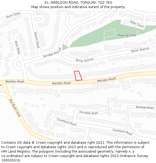 91, MARLDON ROAD, TORQUAY, TQ2 7EG: Location map and indicative extent of plot