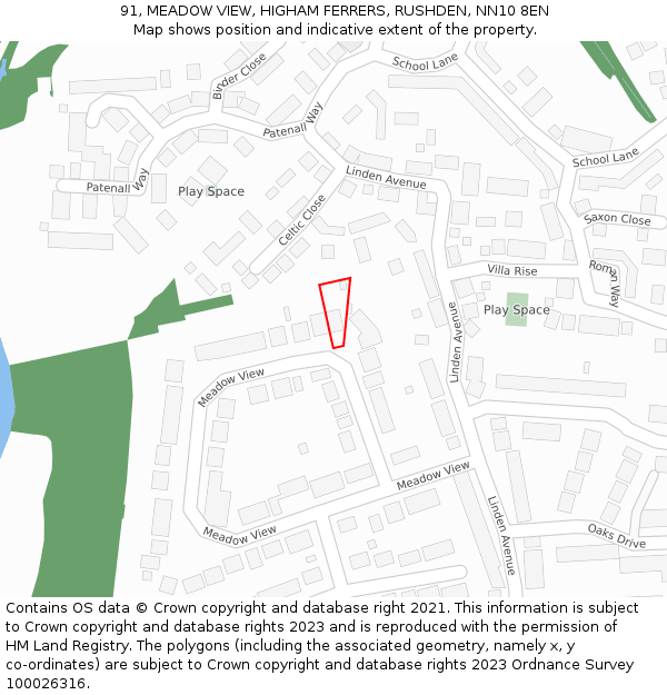 91, MEADOW VIEW, HIGHAM FERRERS, RUSHDEN, NN10 8EN: Location map and indicative extent of plot