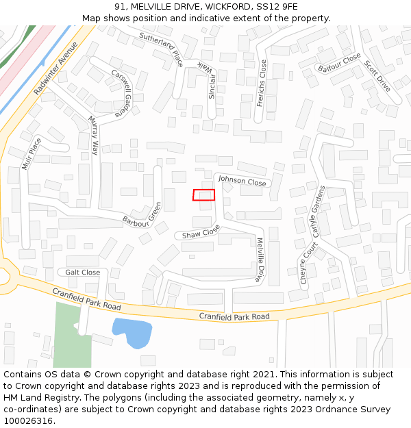 91, MELVILLE DRIVE, WICKFORD, SS12 9FE: Location map and indicative extent of plot