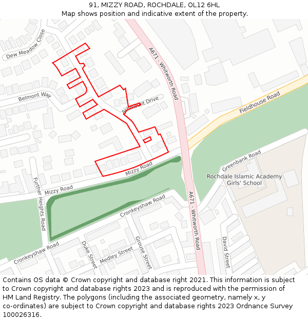 91, MIZZY ROAD, ROCHDALE, OL12 6HL: Location map and indicative extent of plot