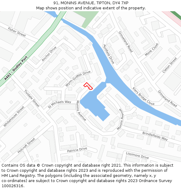 91, MONINS AVENUE, TIPTON, DY4 7XP: Location map and indicative extent of plot