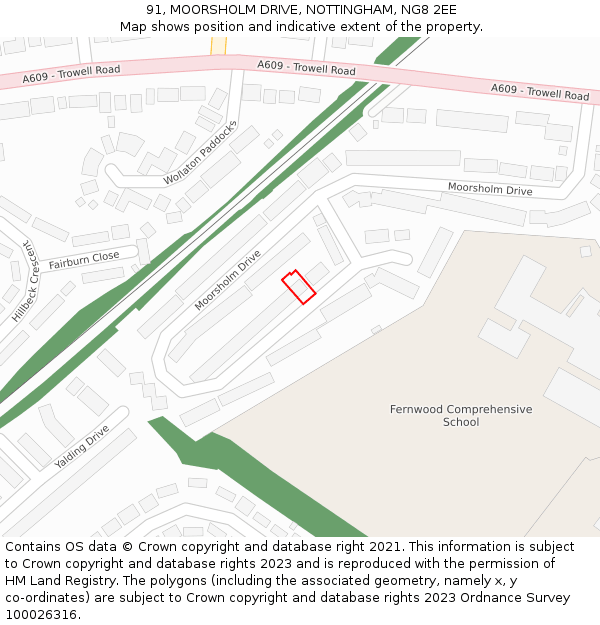 91, MOORSHOLM DRIVE, NOTTINGHAM, NG8 2EE: Location map and indicative extent of plot