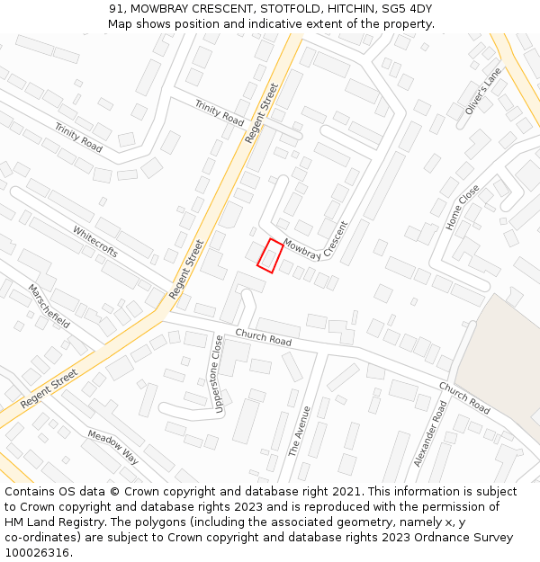 91, MOWBRAY CRESCENT, STOTFOLD, HITCHIN, SG5 4DY: Location map and indicative extent of plot