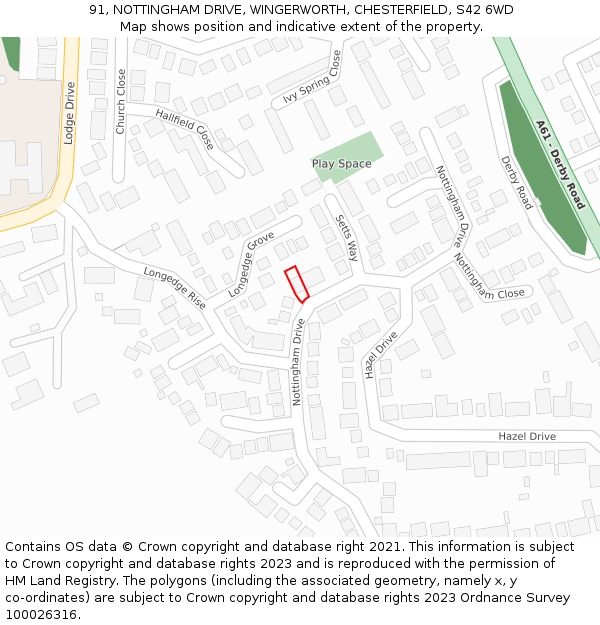 91, NOTTINGHAM DRIVE, WINGERWORTH, CHESTERFIELD, S42 6WD: Location map and indicative extent of plot