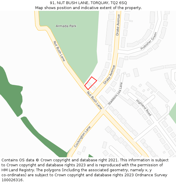 91, NUT BUSH LANE, TORQUAY, TQ2 6SQ: Location map and indicative extent of plot