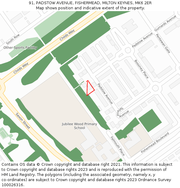 91, PADSTOW AVENUE, FISHERMEAD, MILTON KEYNES, MK6 2ER: Location map and indicative extent of plot