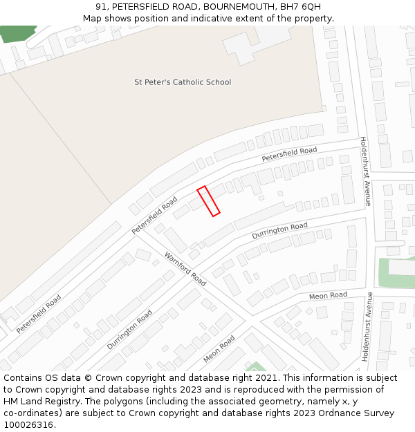 91, PETERSFIELD ROAD, BOURNEMOUTH, BH7 6QH: Location map and indicative extent of plot
