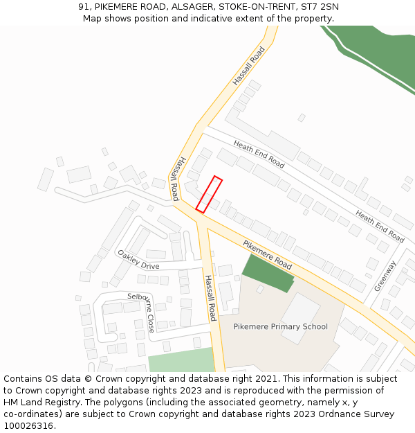 91, PIKEMERE ROAD, ALSAGER, STOKE-ON-TRENT, ST7 2SN: Location map and indicative extent of plot