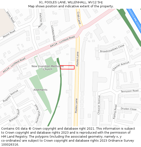 91, POOLES LANE, WILLENHALL, WV12 5HJ: Location map and indicative extent of plot