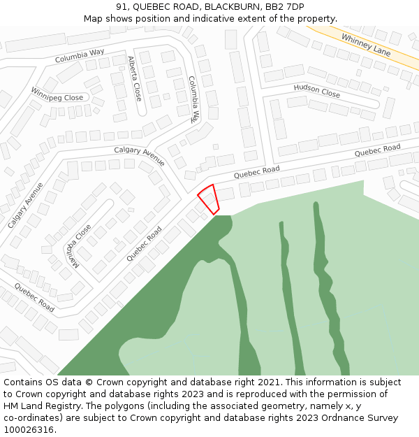 91, QUEBEC ROAD, BLACKBURN, BB2 7DP: Location map and indicative extent of plot