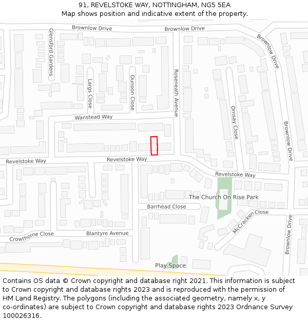 91, REVELSTOKE WAY, NOTTINGHAM, NG5 5EA: Location map and indicative extent of plot