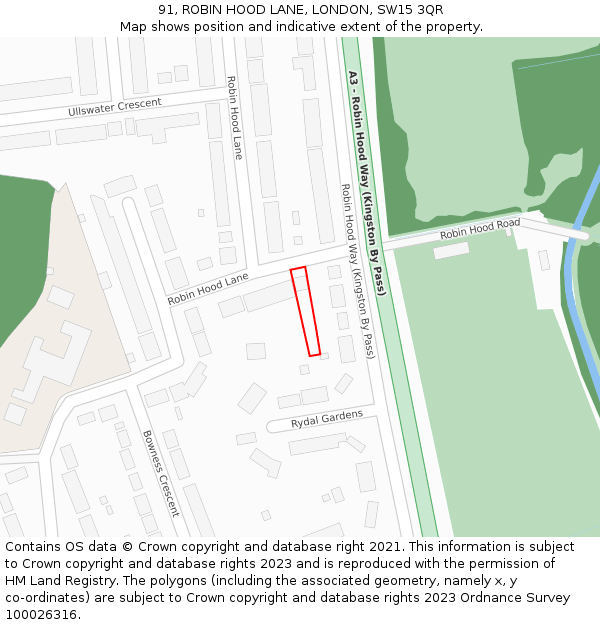 91, ROBIN HOOD LANE, LONDON, SW15 3QR: Location map and indicative extent of plot