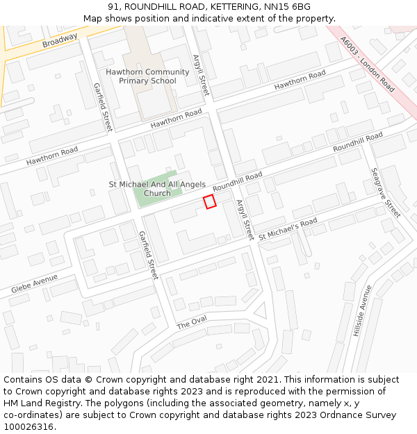 91, ROUNDHILL ROAD, KETTERING, NN15 6BG: Location map and indicative extent of plot