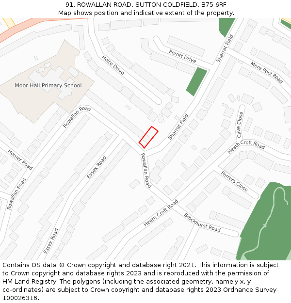 91, ROWALLAN ROAD, SUTTON COLDFIELD, B75 6RF: Location map and indicative extent of plot