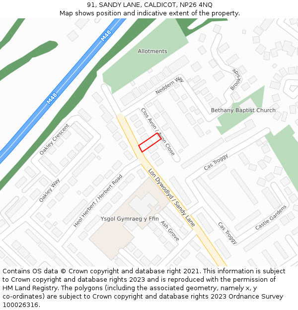 91, SANDY LANE, CALDICOT, NP26 4NQ: Location map and indicative extent of plot