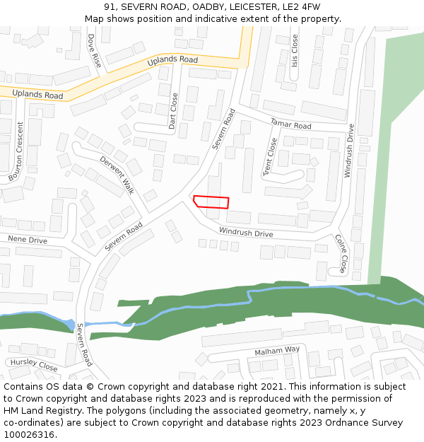 91, SEVERN ROAD, OADBY, LEICESTER, LE2 4FW: Location map and indicative extent of plot