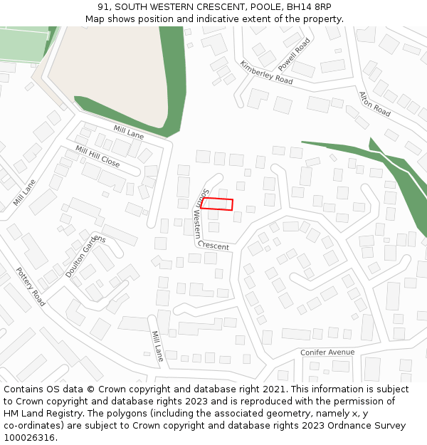 91, SOUTH WESTERN CRESCENT, POOLE, BH14 8RP: Location map and indicative extent of plot