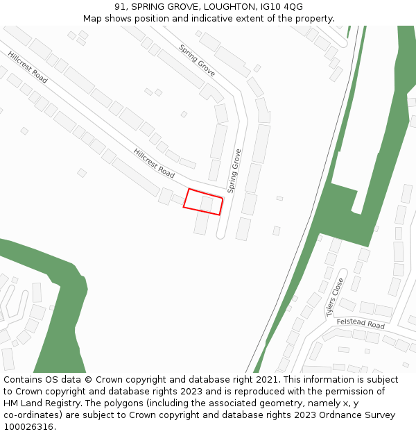 91, SPRING GROVE, LOUGHTON, IG10 4QG: Location map and indicative extent of plot