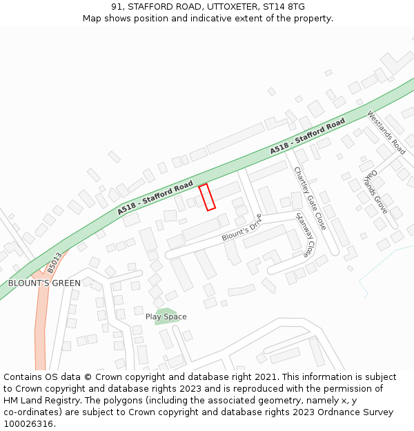 91, STAFFORD ROAD, UTTOXETER, ST14 8TG: Location map and indicative extent of plot