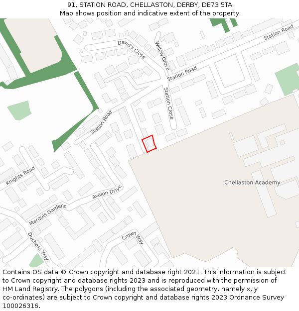 91, STATION ROAD, CHELLASTON, DERBY, DE73 5TA: Location map and indicative extent of plot