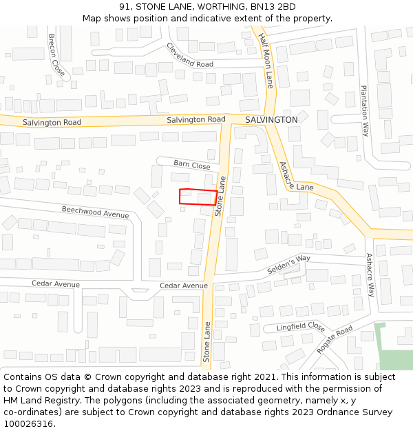 91, STONE LANE, WORTHING, BN13 2BD: Location map and indicative extent of plot