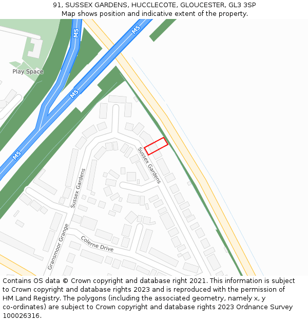 91, SUSSEX GARDENS, HUCCLECOTE, GLOUCESTER, GL3 3SP: Location map and indicative extent of plot