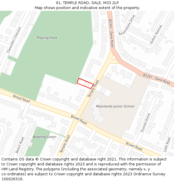 91, TEMPLE ROAD, SALE, M33 2LP: Location map and indicative extent of plot