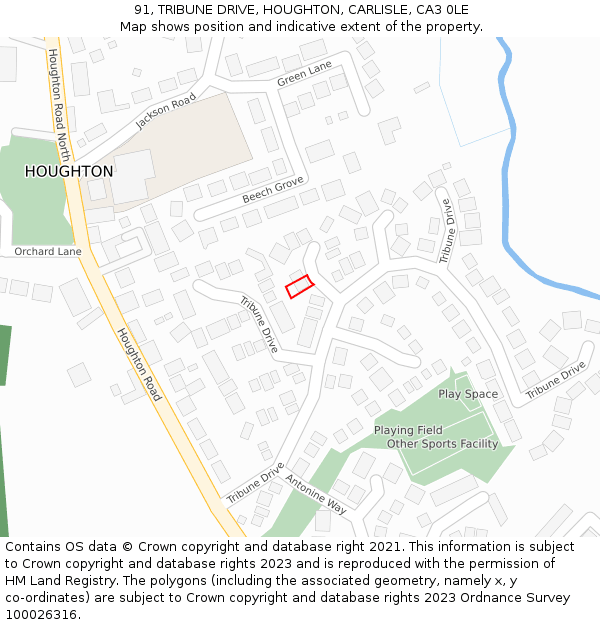 91, TRIBUNE DRIVE, HOUGHTON, CARLISLE, CA3 0LE: Location map and indicative extent of plot