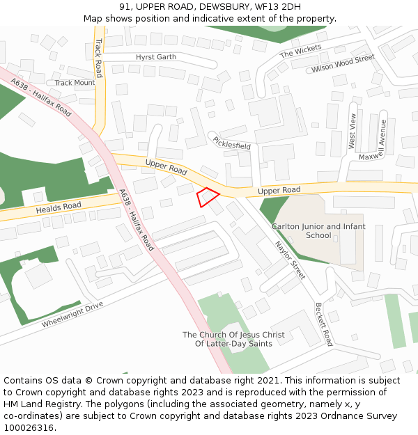 91, UPPER ROAD, DEWSBURY, WF13 2DH: Location map and indicative extent of plot