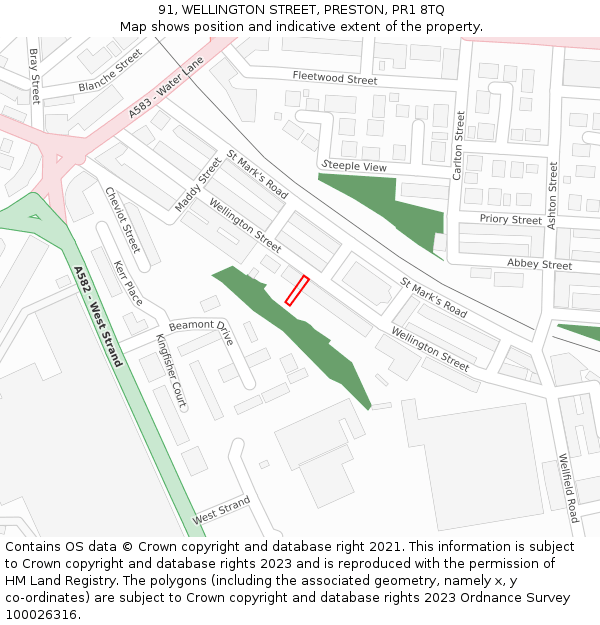 91, WELLINGTON STREET, PRESTON, PR1 8TQ: Location map and indicative extent of plot