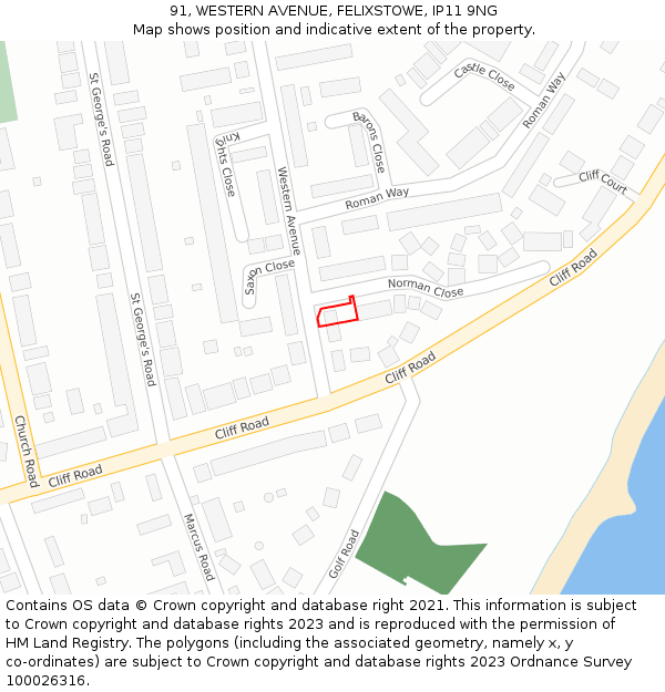 91, WESTERN AVENUE, FELIXSTOWE, IP11 9NG: Location map and indicative extent of plot