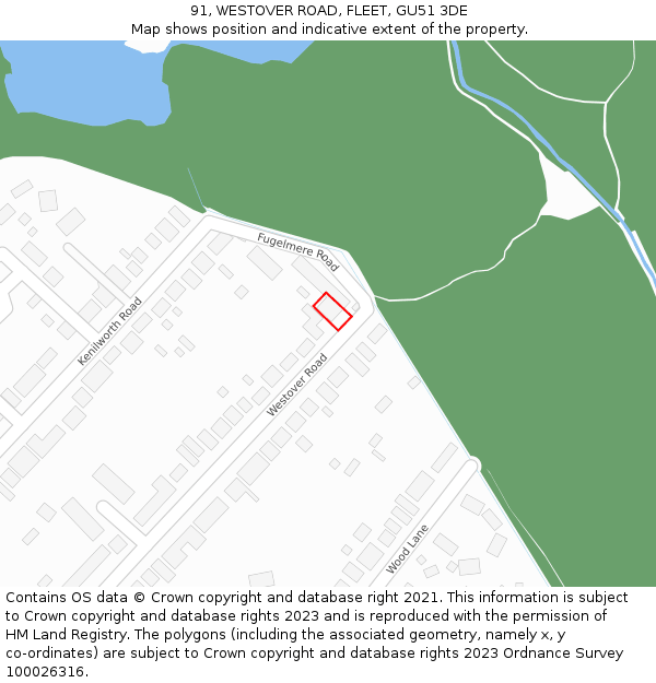 91, WESTOVER ROAD, FLEET, GU51 3DE: Location map and indicative extent of plot