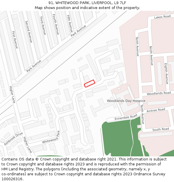 91, WHITEWOOD PARK, LIVERPOOL, L9 7LF: Location map and indicative extent of plot
