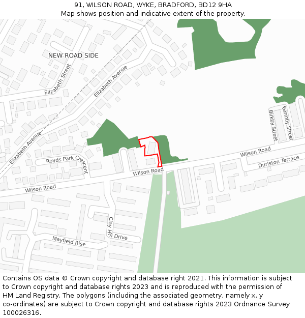 91, WILSON ROAD, WYKE, BRADFORD, BD12 9HA: Location map and indicative extent of plot