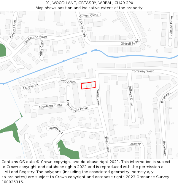 91, WOOD LANE, GREASBY, WIRRAL, CH49 2PX: Location map and indicative extent of plot